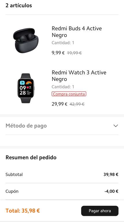 Redmi Buds 4 Active + Redmi Watch 3 Active (24 con Mi Points)