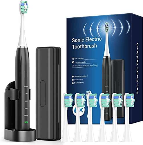 Cepillo de dientes eléctrico sónico con 6 cabezales, 5 modos, temporizador