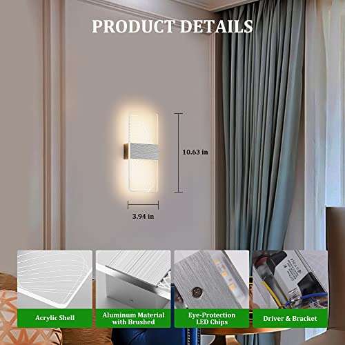2 Lámparas de Pared LED Regulable 6W, Aplique Pared con Control Táctil Regulable