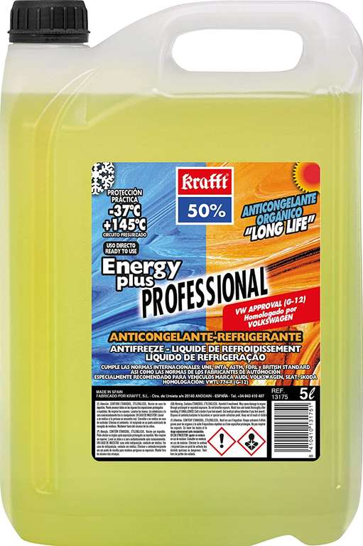 Krafft Anticongelante Coche CC-Energy Plus 50% (+12%) Líquido Refrigerante Coche Orgánico Amarillo 5 Litros