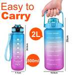 Pack 2 botellas 2L y 800ml con Marcador de Tiempo de Motivación, Tritan Plástico, Sin BPA [Más colores en descripción]