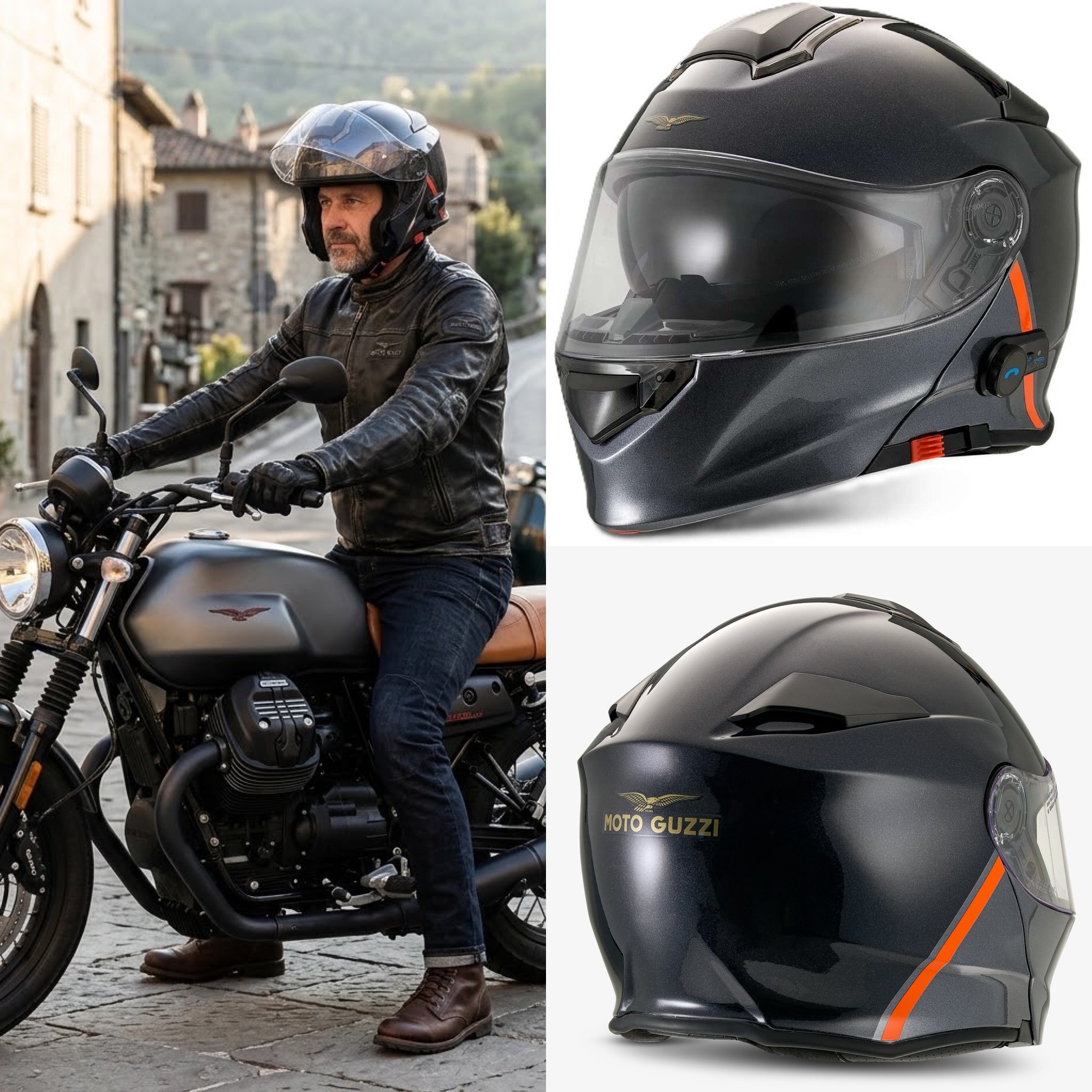 Casco de moto modular MOTO GUZZI con INTERCOM integrado | ECE22.06 | SOLO en talla M