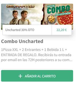 1 pizza XXL + 2 entrantes + 1 bebida 1L + entrada cine Uncharted