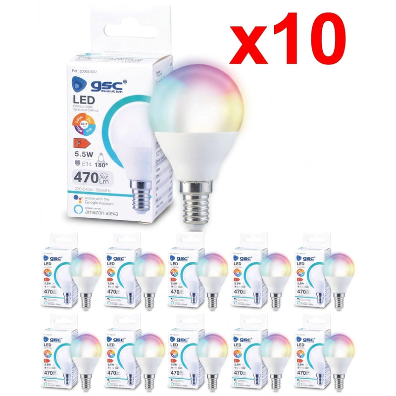 Pack 10 Bombillas LED inteligente E14 RGB 5.5W 470 GSC Evolution