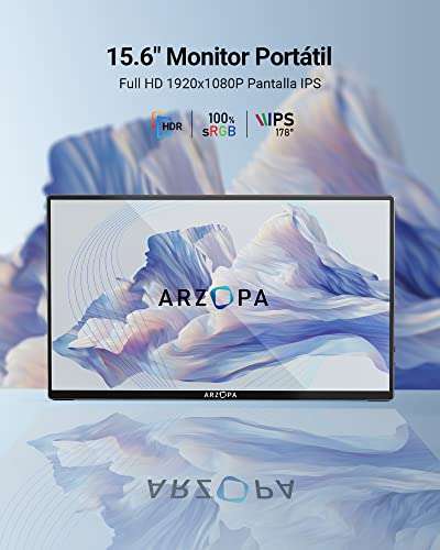 ARZOPA Monitor Portatil, 15,6 Pulgadas, 1920x1080 FHD Pantalla Portatil, IPS con HDMI/Type-C/USB-C