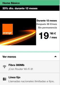 Fibra 300Mb simétrica Orange x 19,95€