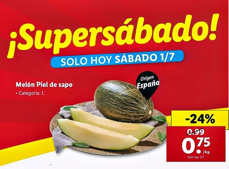 Melón Piel de Sapo origen España a 0,79€ el Kilo.