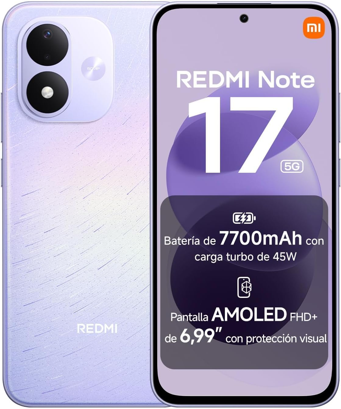 REDMI Note 17 5G Celestial Purple 6G RAM, 256G ROM, Autonomía de 7700 mAh, IP65, pantalla de 6,99", volumen aumentado en un 200%