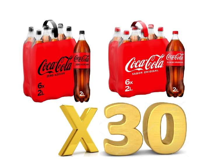 30 Botellas de 2 Litros Coca Cola Original/Zero