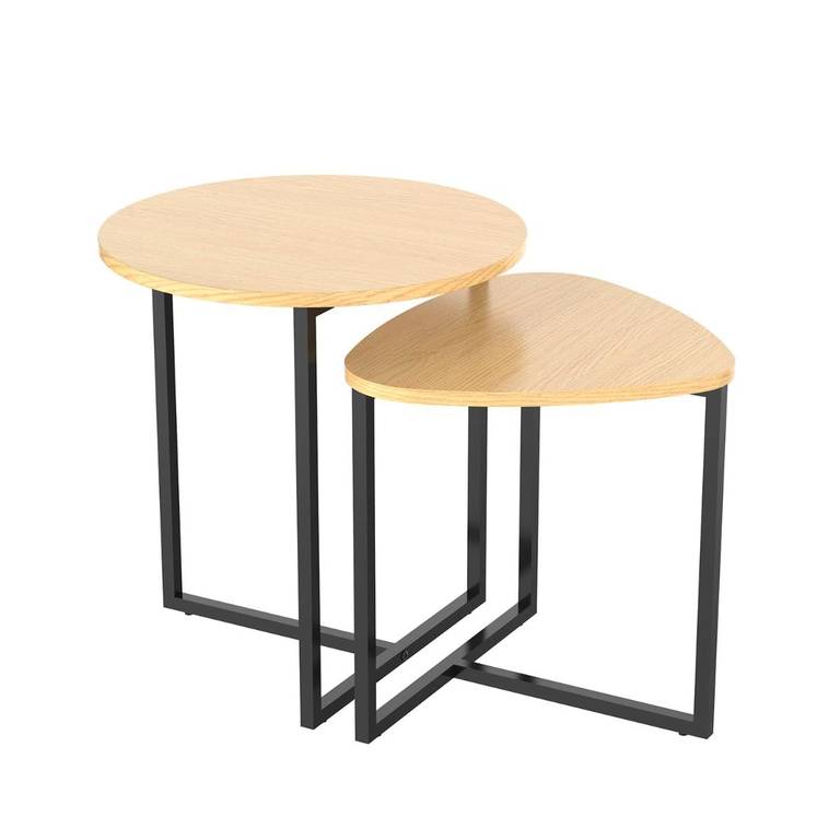 Set 2 Mesas Auxiliares Acero Y Madera 45×47,5cm, 42×36,8×40cm