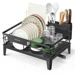 SONGMICS Escurreplatos, Escurridor para Encimera de Cocina, Giratorio 360° y Extensible, con Soporte para Cubiertos, 31 x 42 x 18,5 cm