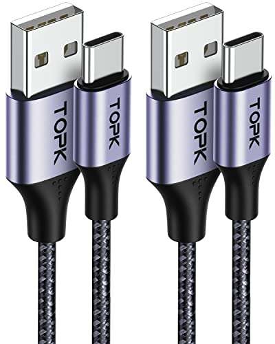 TOPK Cable USB C [2Pack 2M] 3A Cargador USB Tipo C Carga Rápida y Sincronización de Datos