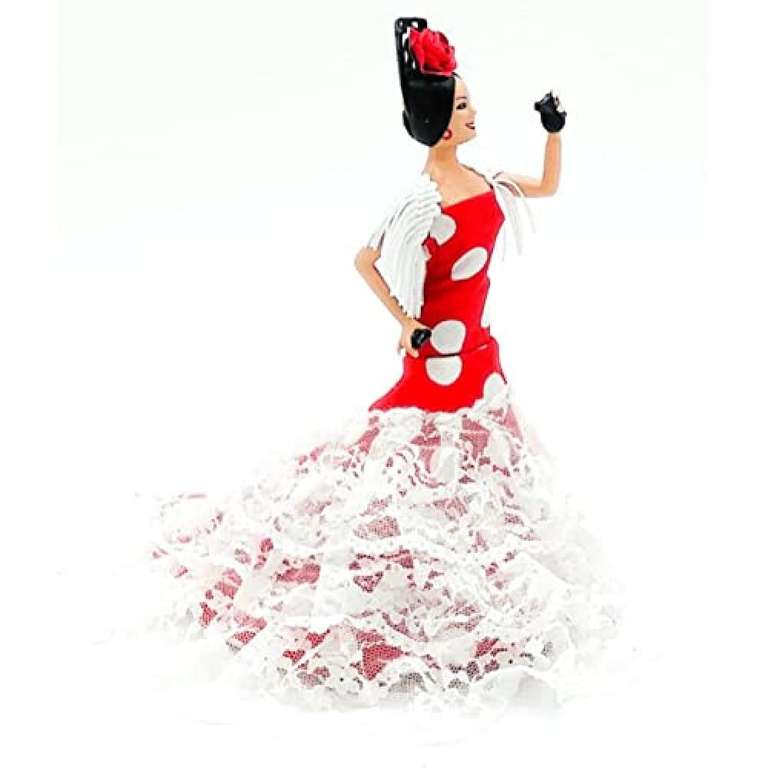 Muñeca de Porcelana Flamenca de 18 cm con vestido de lunares y cola de bailaora, el souvenir Español por excelencia.