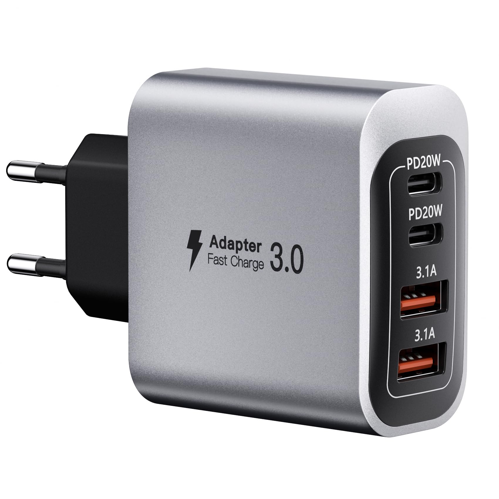 Cargador USB C, 40W 4-Puertos Cargador Rápida, Cargador Rápida iPhone, Adaptador Carga rápida PD+QC Doble Puerto, Cargador Tipo C,