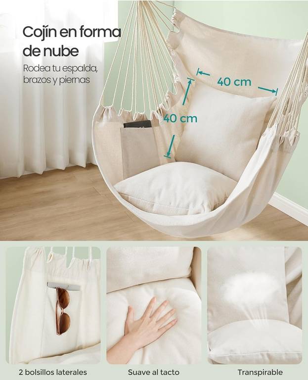 Silla colgante hasta 150Kg + cojines