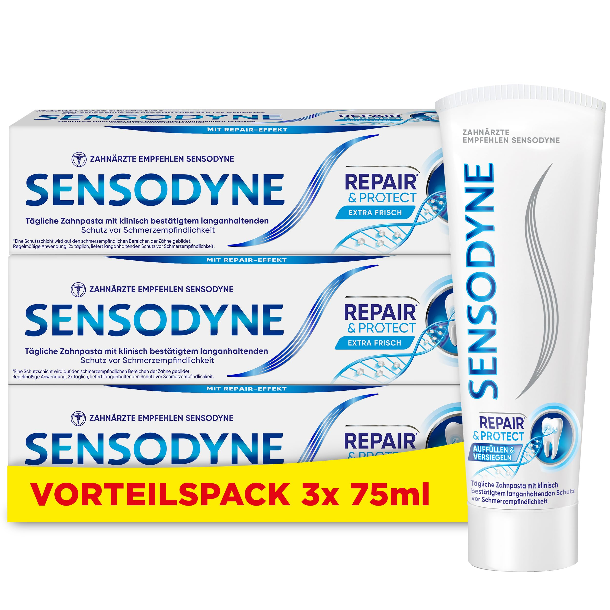 Sensodyne Repair* & Protect - Pasta de dientes diaria con fluoruro de estaño para dientes sensibles al dolor y protección duradera
