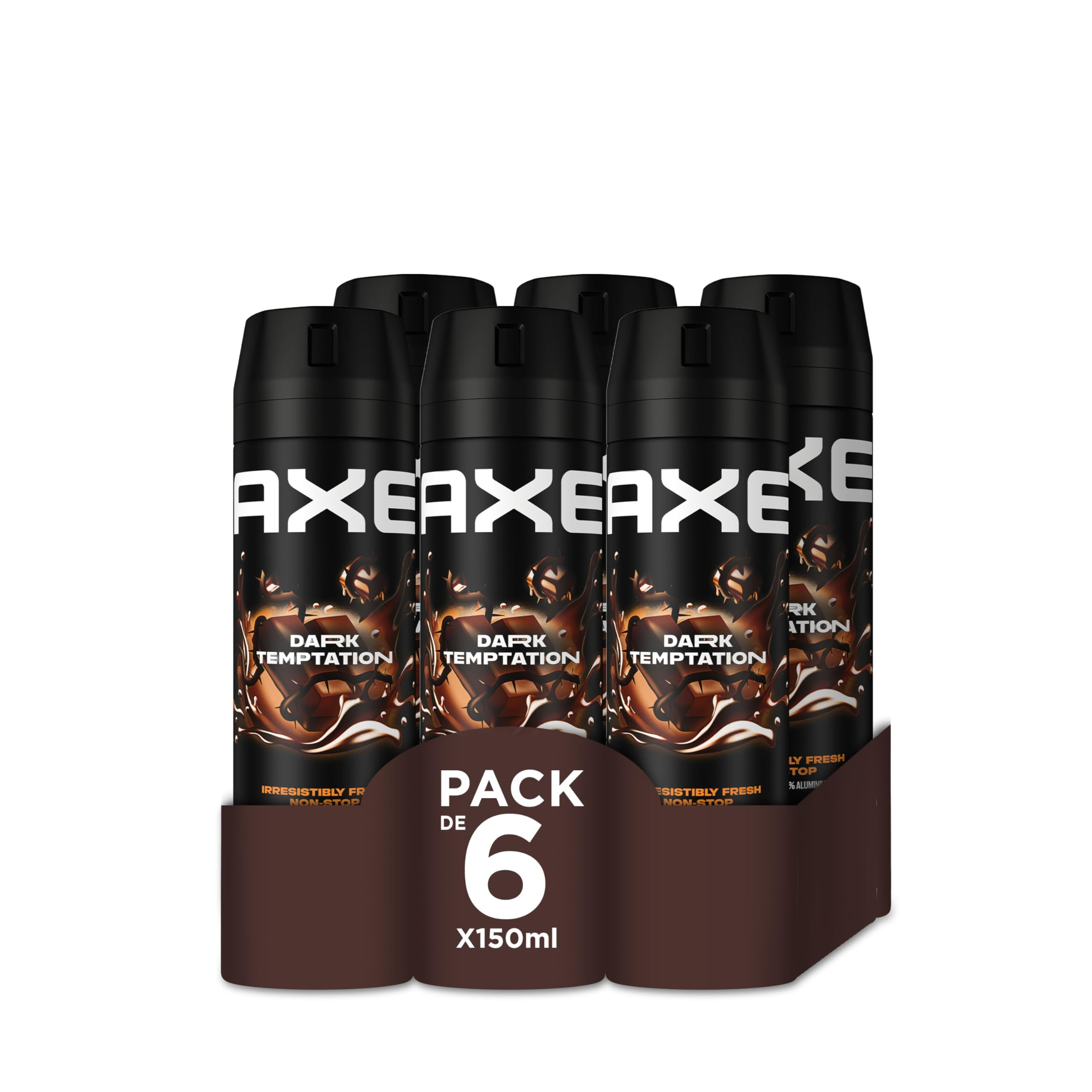 Pack 6 Desodorante Axe Dark Temptation 150ml (aroma chocolate negro, protección 48h, spray corporal, 13.84€ con Suscríbete y Ahorra)