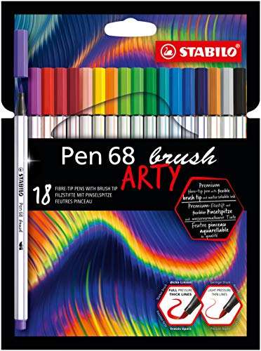 STABILo Rotulador premium con punta de pincel Pen 68 brush - Estuche ARTY con 18 colores