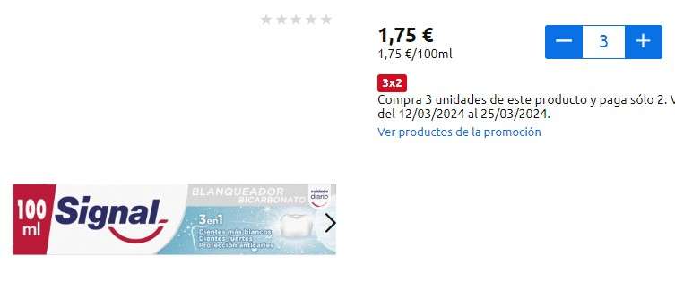3x Pasta de dientes blanqueadora bicarbonato Signal 100 ml (1.16€ ud)