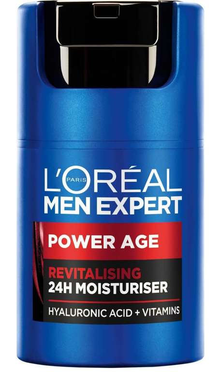 L'Oréal Crema hidratante hombre, Antiarrugas y antienvejecimiento, Ácido hialurónico, pieles secas y apagadas, Men Expert Power Age, 50ml