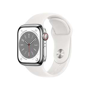 Apple Watch Series 8 (GPS + Cellular, 41mm) ACERO INOXIDABLE en Plata - Correa Deportiva Blanca - Talla única