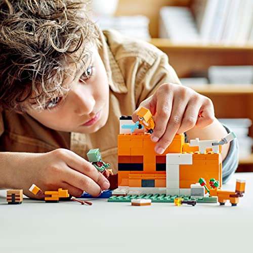 LEGO 21178 Minecraft El Refugio-Zorro, Juguete de Construcción con Figuras de Zombi Ahogado y Animales, Regalos Originales Niños de 8 Años