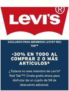 -30% al comprar 2 prendas o más + crédito de 5€ al hacerte miembro de Levi’s Red Tab