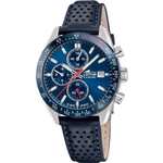 LOTUS Reloj Hombre Analógico de Cuero Azul - Movimiento de Cuarzo - Cronógrafo - Calendario - Cristal Mineral de Alta Resistencia - 10 ATM