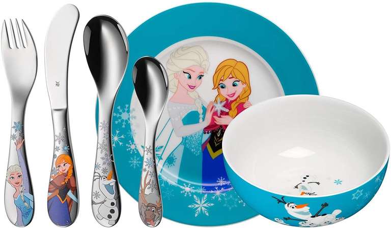 WMF Disney Frozen - Vajilla infantil piezas plato, cuenco y cubertería (tenedor, cuchillo de mesa, cuchara y cuchara pequeña