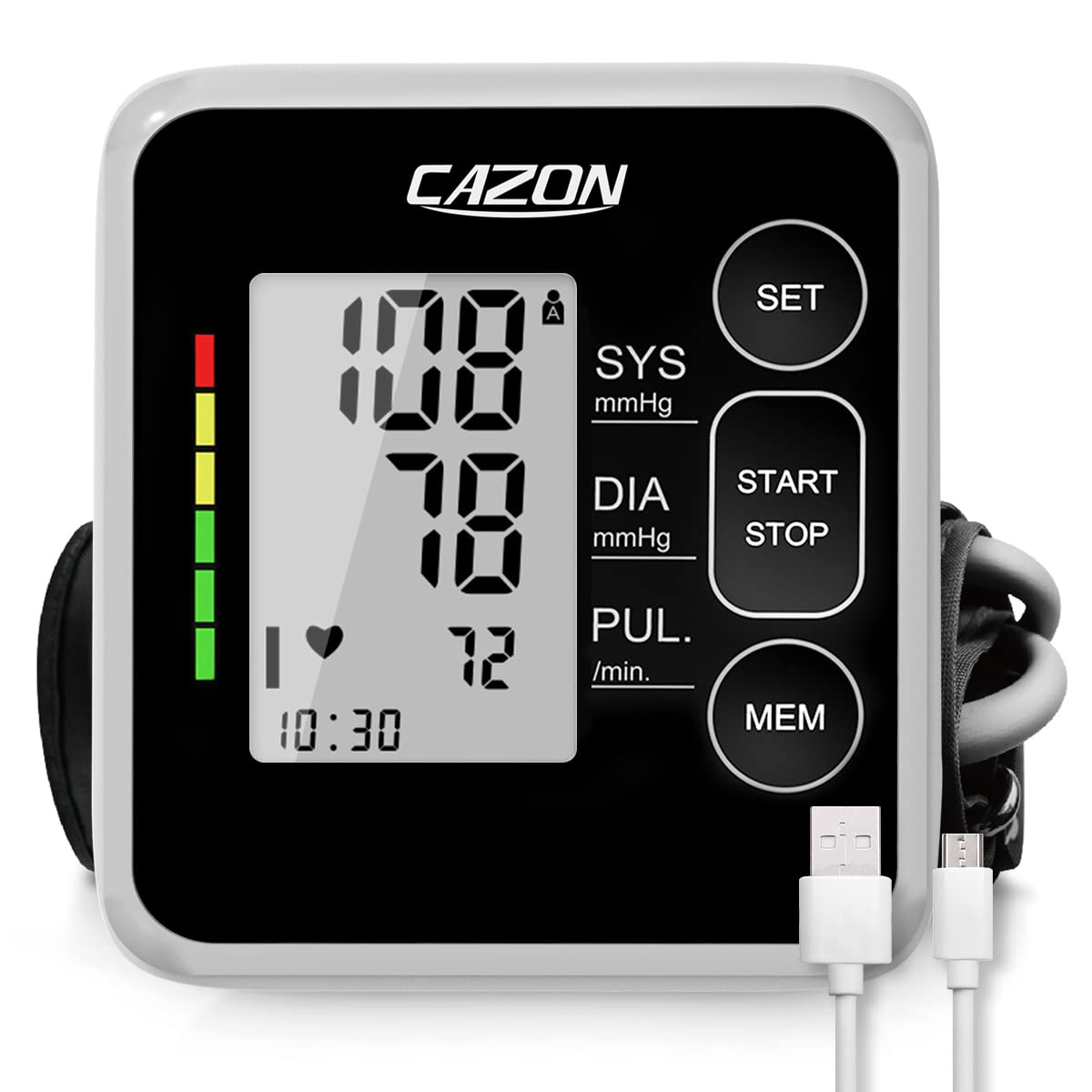 CAZON Tensiómetro de Brazo, Monitor de presiónarterial para uso doméstico. Detector electrónico defrecuencia cardiaca