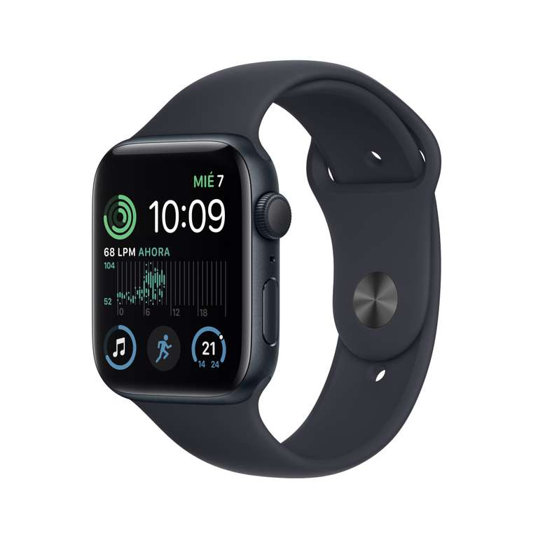 Apple Watch SE de 2ª generación, 44mm GPS, Caja de Aluminio Color Medianoche, Correa Deportiva