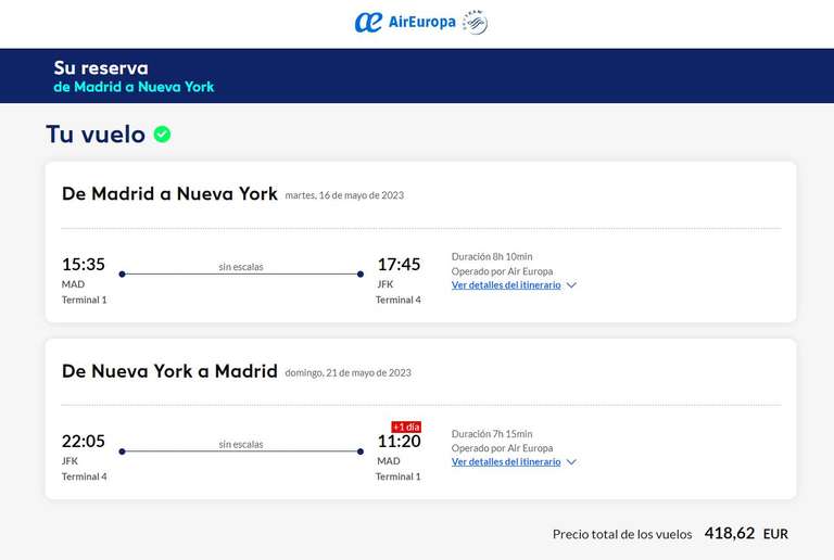 Vuelos Directos Ida y Vuelta desde Madrid a Nueva York en Mayo por 418,62 € (vale para Barcelona por algo más)