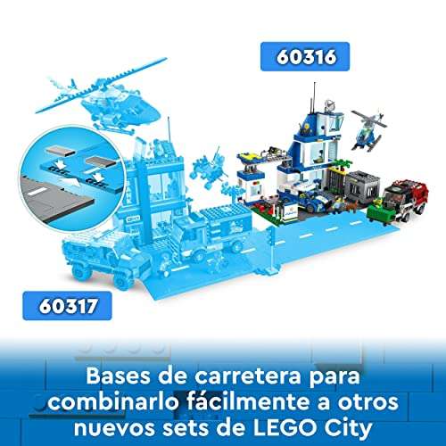 LEGO 60316 City Comisaría de Policía, Edificio con Cárcel, Helicóptero de Juguete, Furgón Policial y Camión
