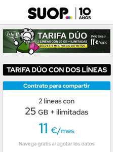 2 líneas con 25 GB + Llamadas Ilimitadas por 11€/mes