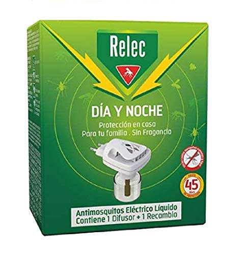 Relec Día y Noche - Difusor y Recambio Antimosquitos - 45 noches de protección - Sin fragancia - 35 ml (CR)(disponible recambios)