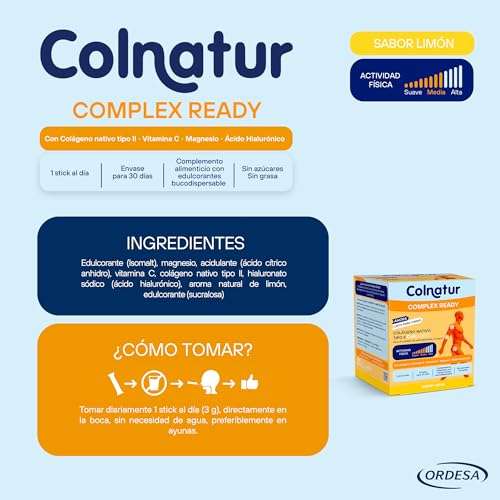 Colnatur Ready Listo Para Tomar | 30 Sticks Monodosis | Colágeno con Magnesio, Ácido Hialurónico y Vitamina C
