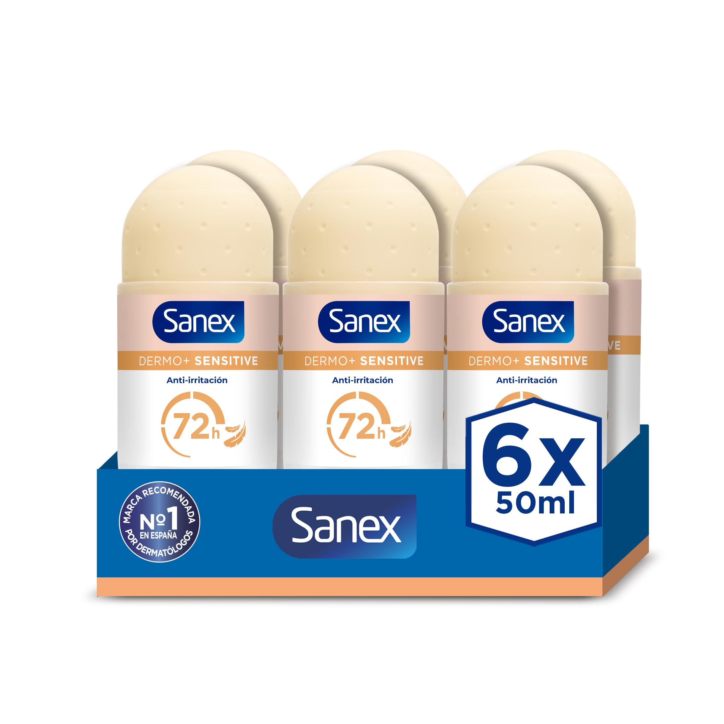 2 X Sanex Dermo+ Sensitive Desodorante Antitranspirante Roll-On 72 Horas Pack 6 x 50ml - 12 unidades en total, menos de 1€ la unidad