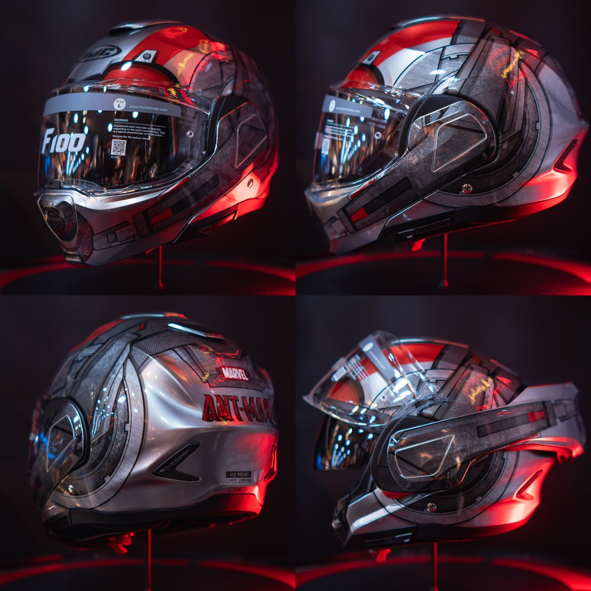 Casco de moto modular 180o HJC F100 by MARVEL "Antman" | FIBRA compuesta | ECE22.06 doble P/J | Con PinLock | Tallas de XS a 2XL