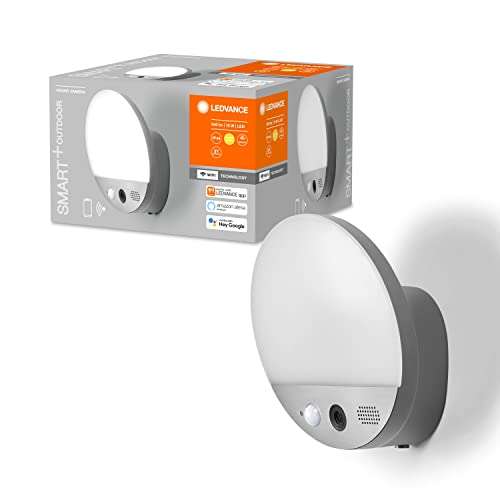 LEDVANCE SMART+ WIFI WALL ROUND CAMERA 10.5cm - lámpara de exterior con detector de movimiento compatible con Alexa y Google Home