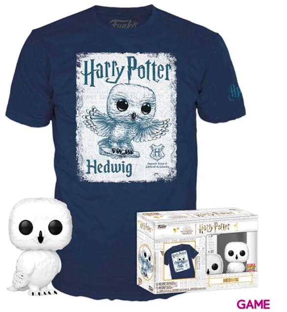 Pack Camiseta y Figura Pop Harry Potter: Hedwig Talla M