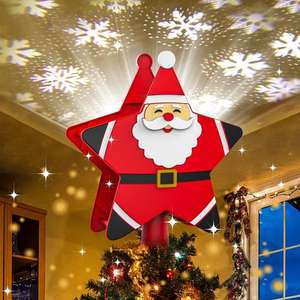 Estrella arbol Navidad con proyector Copo de Nieve, Topper de Árbol de Navidad con 3D Luces LED Giratorias