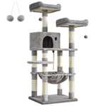 Árbol para Gatos de Altura 143 cm, Torre para Gatos, con 11 Postes Rascadores, 2 Plataformas, 1 Cueva, 1 Hamaca, 2 Pompones, Tela de Felpa