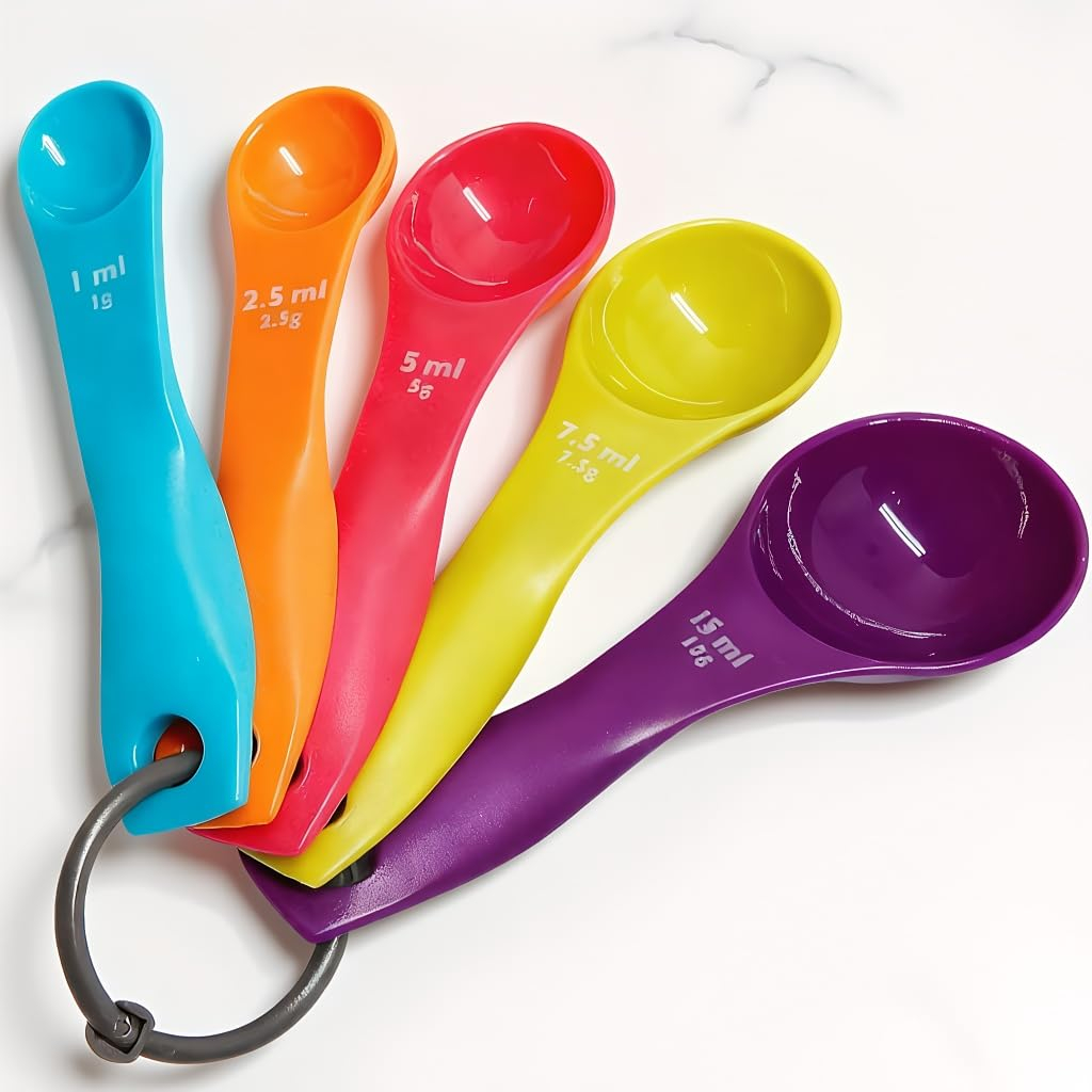 5 Piezas Cucharas Medidoras Coloridas con Diferentes Capacidades de Medición Gramos Color para Cocinar Hornear Medidores de Líquidos Polvos
