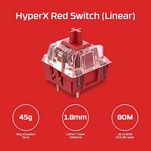 HyperX Alloy Elite 2 – Teclado mecánico, personalización de luz, teclas ABS Pudding Keycaps, controles multimedia, Tecla lineal, HyperX Red