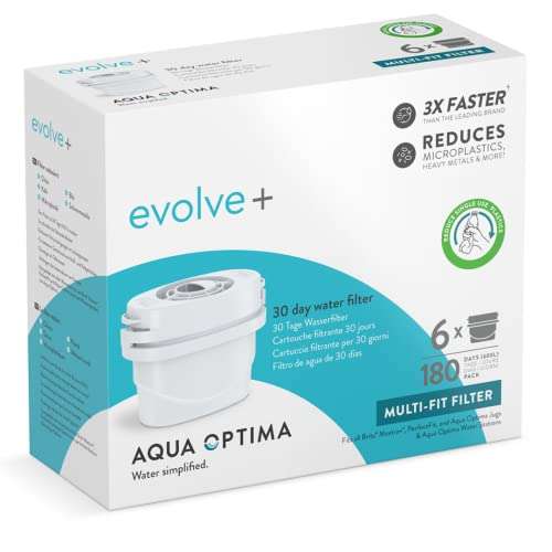 Aqua Optima Cartucho de filtro de agua , paquete de 6 Evolve+ (suministro para 6 meses), compatible con Brita Maxtra, Maxtra+ y PerfectFit