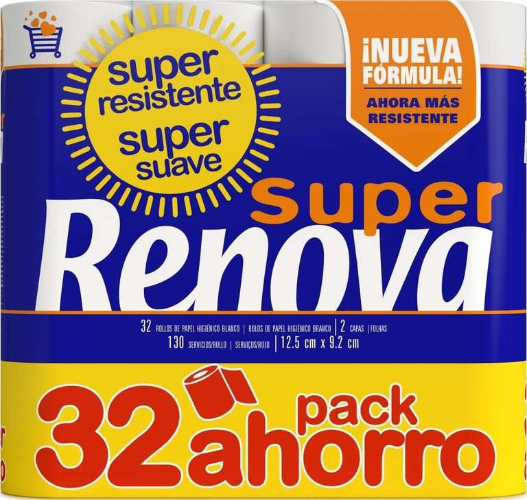 RENOVA Papel Higiénico Super Blanco Doble Capa Suave - 32 Rollos