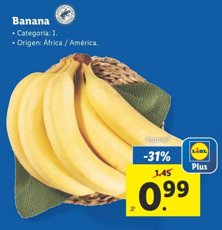 Banana a 0,99€/kg con la app Lidl Plus