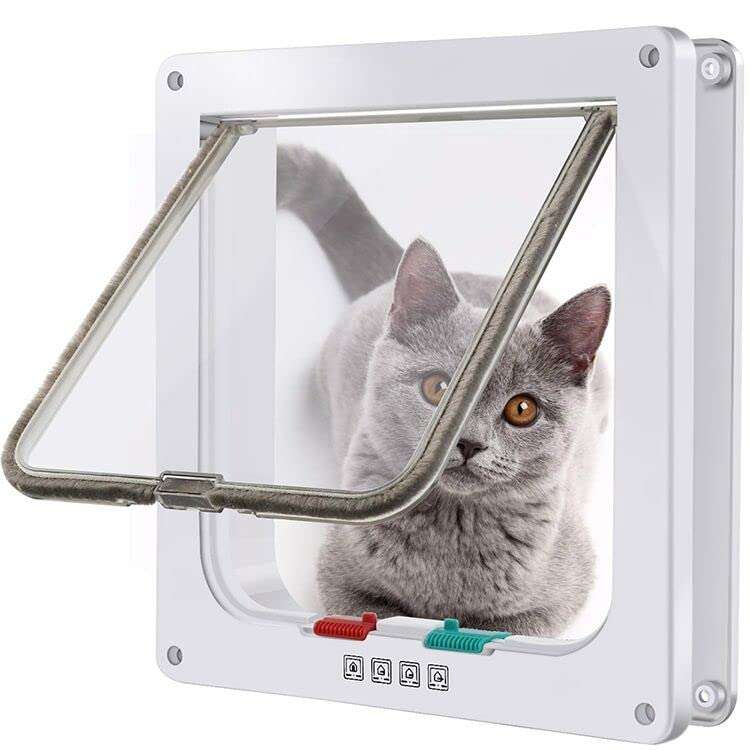 Puerta para gatos de 4 vías con cerradura y fácil instalación - Marca ARTLF (M: 20 x 19,2 x 5,5 cm)