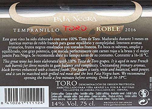 12 Botellas Pata Negra Roble - Vino Tinto D.O. Toro - 12 x 750 ml