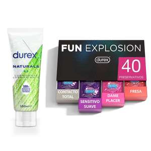 Durex - Lote Fun Explosion, Pack 40 Preservativos + Lubricante Naturals H2O 100ml, Ingredientes Naturales, Sexo Seguro